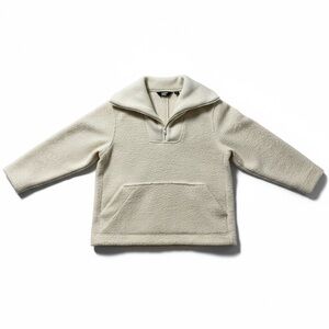 Lands End Fleece Pullover Half Zip Faux Shearling Windbreaker Jacket Ivory L